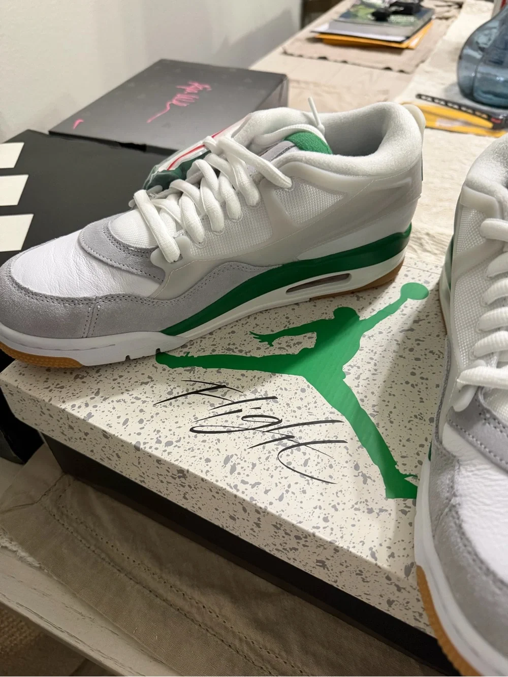 Jordan Men’s Low-Top Sneakers in White, Green & Gray with Red Jumpman